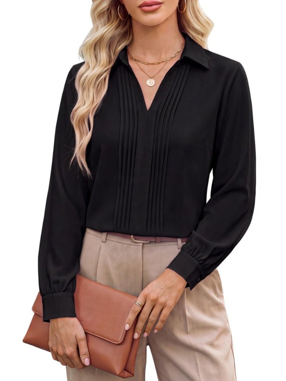 Womens Dressy Casual Blouses Long Sleeve Business Work Tops